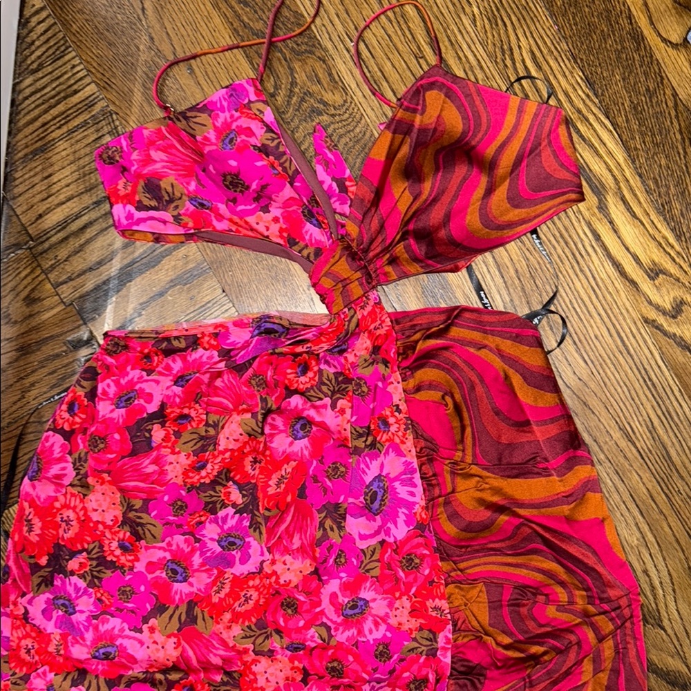 For Love & Lemons Vibrant Pink and Red Floral and Swirl Dresses